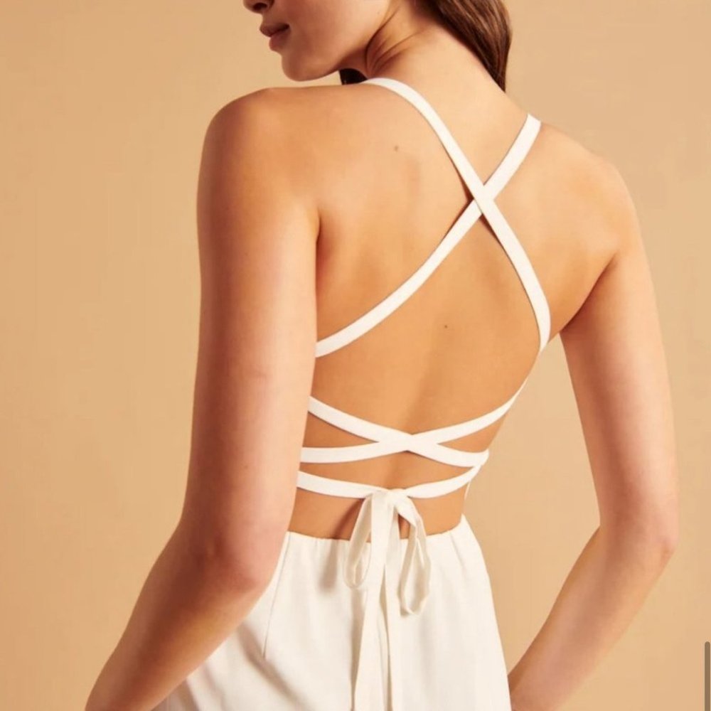 Abercrombie & Fitch Ruched Midi Dress In White Size Large New With Tags - Picture 2 of 14